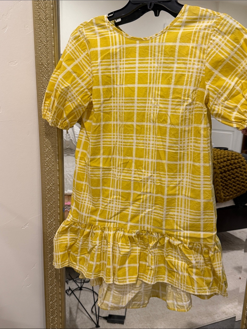 Topshop Yellow Plaid Mini Dress with Ruffle Hem